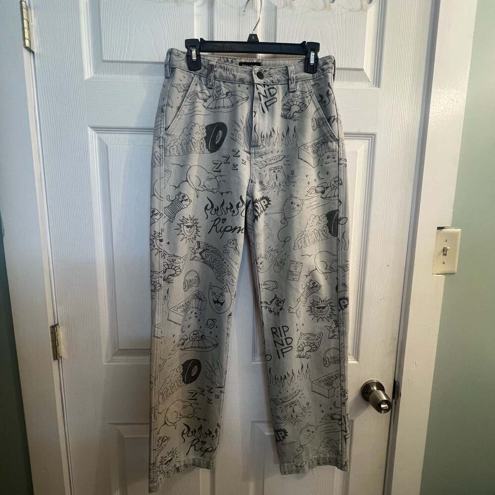 RIPNDIP Sharpie Denim Pants Light Wash Doodle Print Jeans Size 30 Streetwear